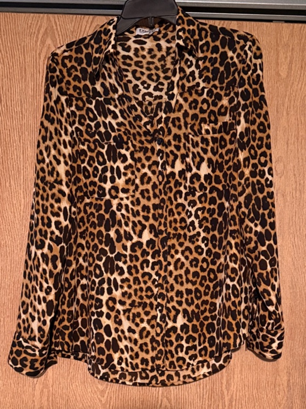 Express Leopard Print Button-Down Shirt - Brown/Black